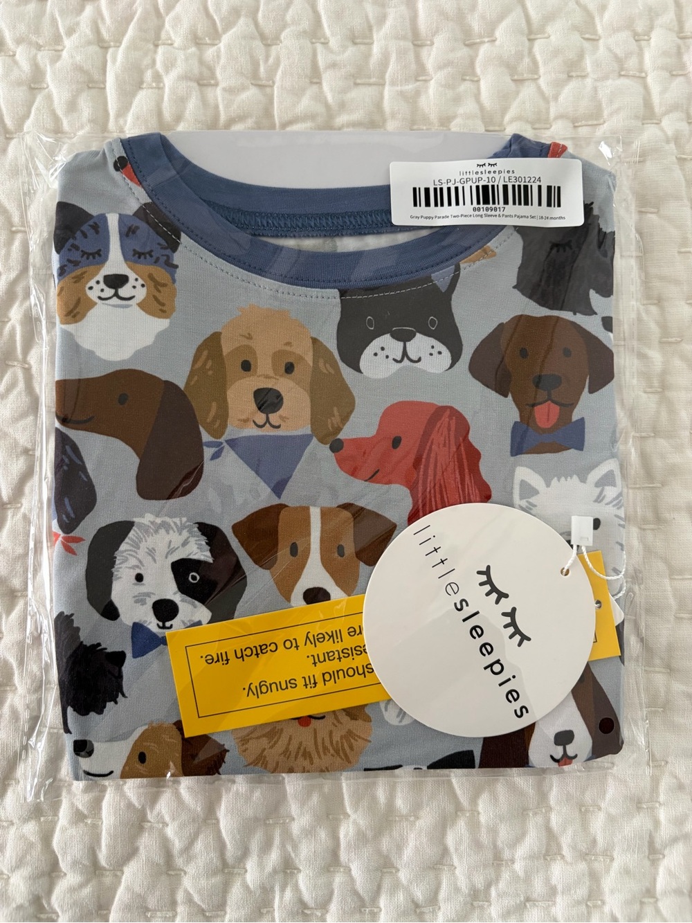 NIB Little Sleepies Bamboo Puppy Parade Long Sleeve & Pants Pajama Set 18-24M